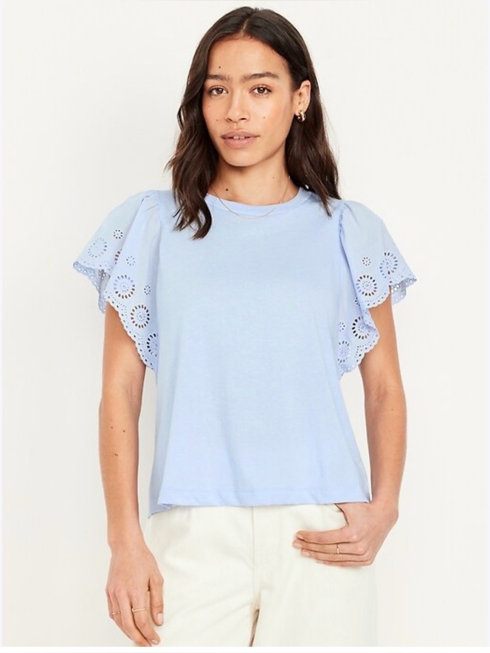 Old Navy | Baby blue short fluttter sleeved shirt with eyelet detailing